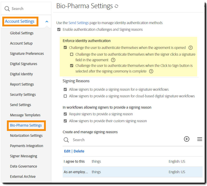 Navigate to teh Enforced Identity Authentication controls on the Bio-Pharma tab