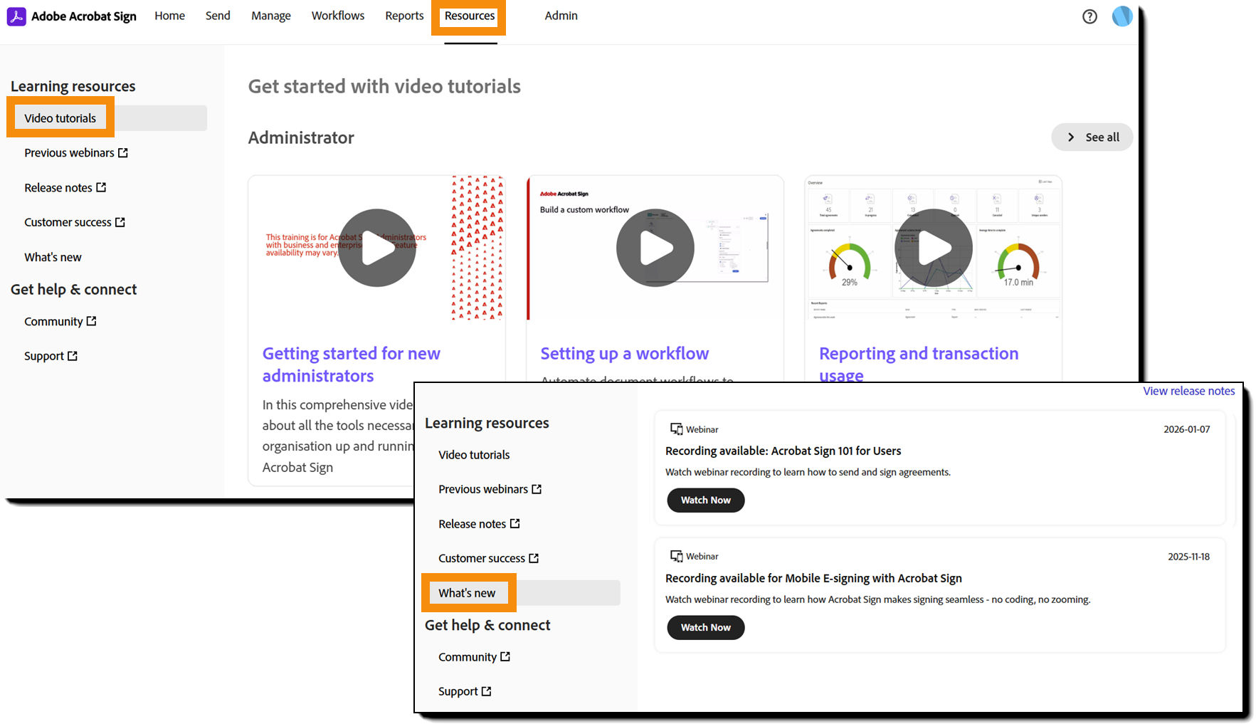 The "Resources" page with both tab options exposed.