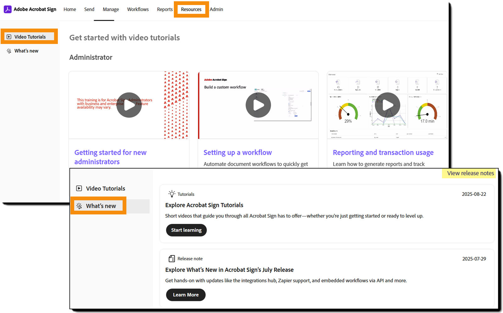 The "Resources" page with both tab options exposed.