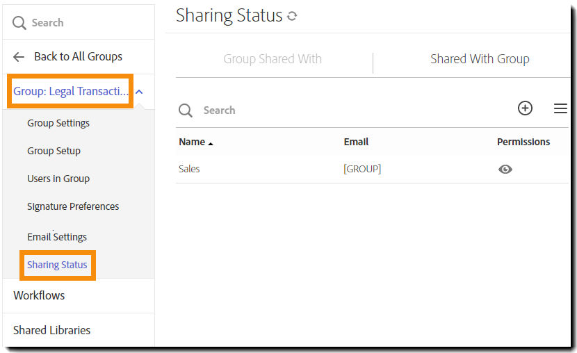 Navigate to the group and select the Sharing Status tab