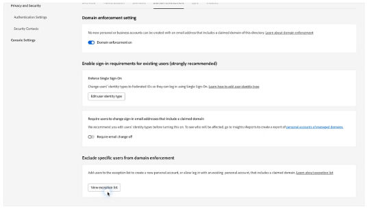 Navigate to the Domain enforcement section 