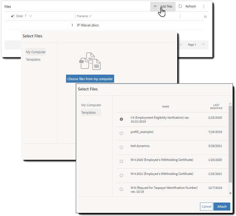 File Attachment interface