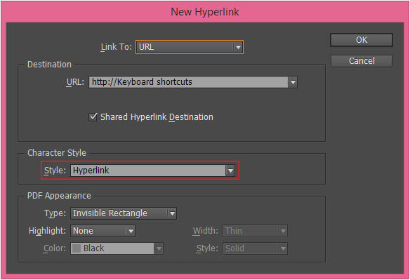 New Hyperlink dialog box