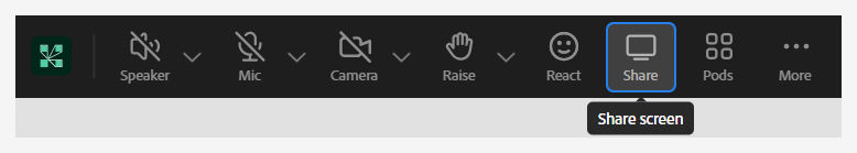 New share screen button in the room top bar