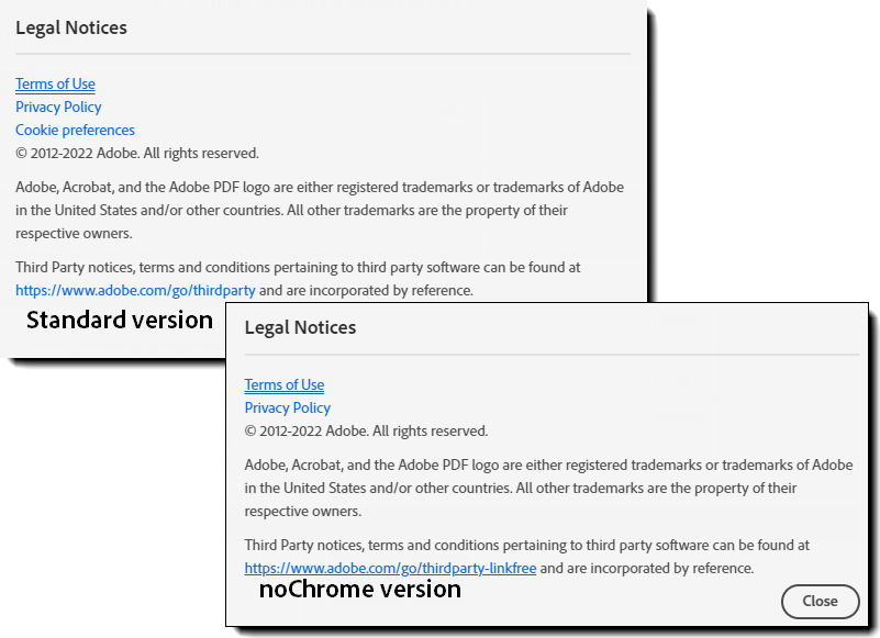 NoChrome legal notices without external links