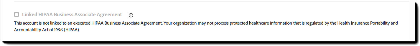 Analyzer General Settings showing the read-only Linked HIPAA Business Associate Agreement setting unselected.