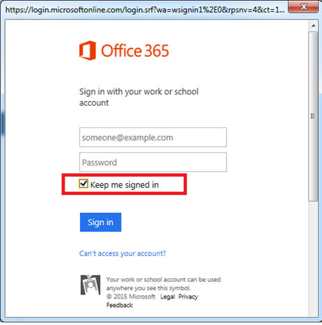Office 365 Sign in dialog box