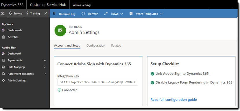 The Adobe Sign Admin Settings page