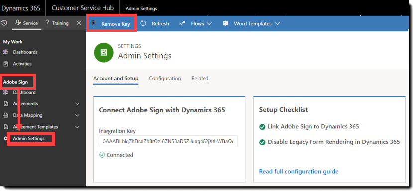 The Adobe Sign Admin Settings page