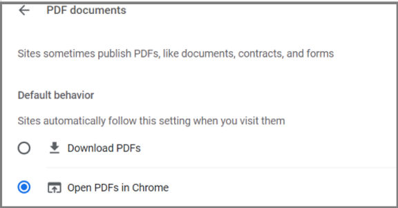 Open PDFs in Chrome. setting