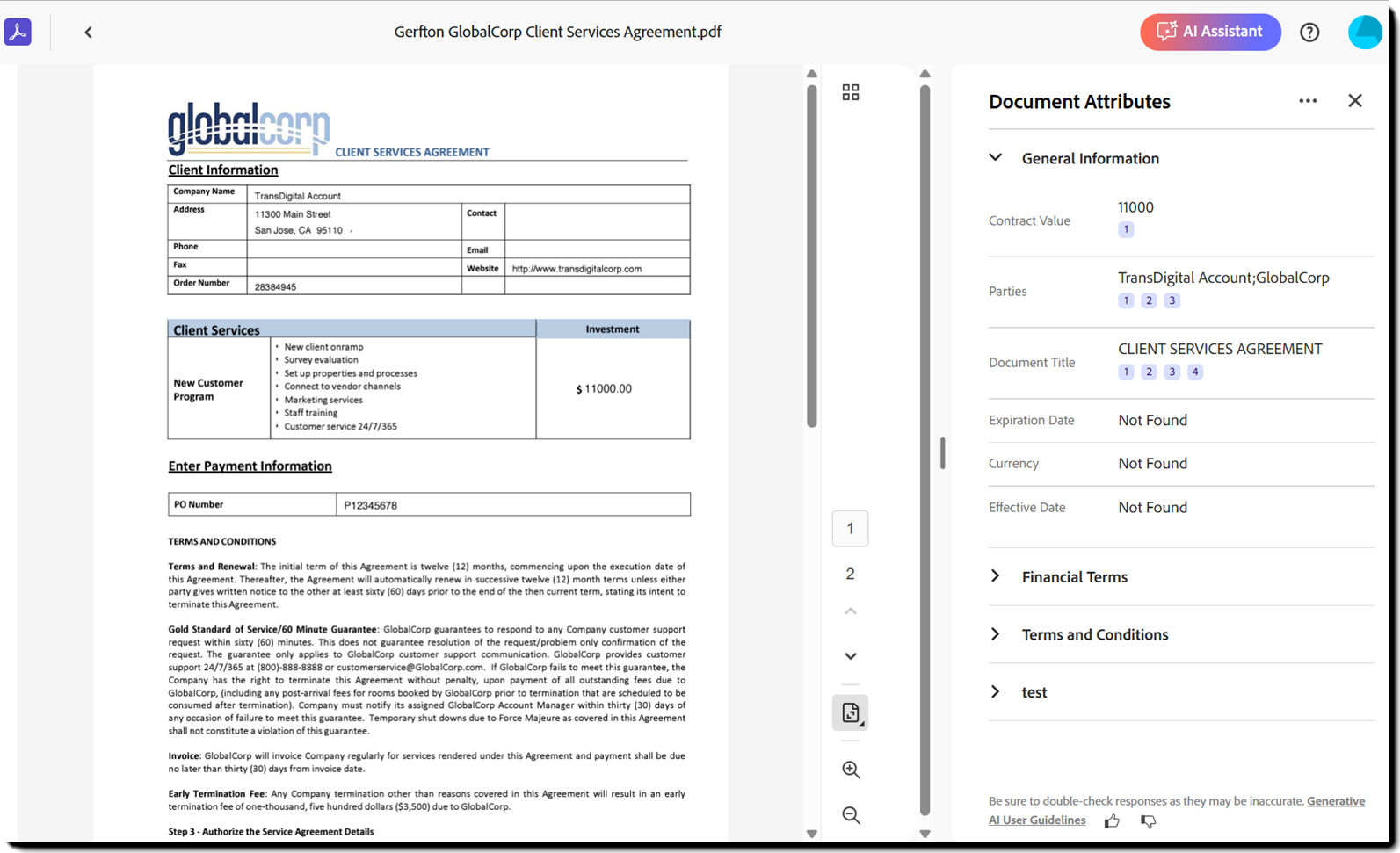 The opened file showing the file to the left, and the document attribute defination to the right with all found citations.