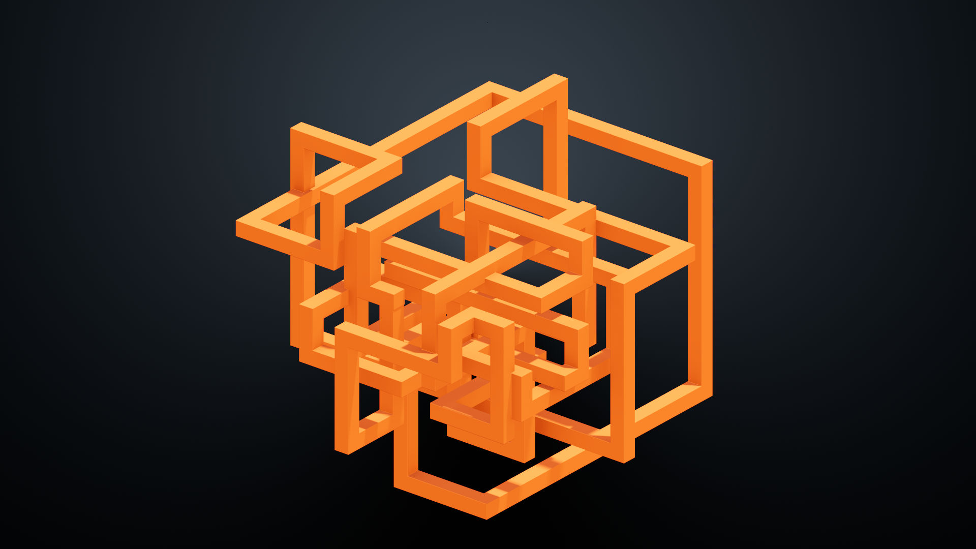 An image showing orthographic view with an abstract cube based sculpt.