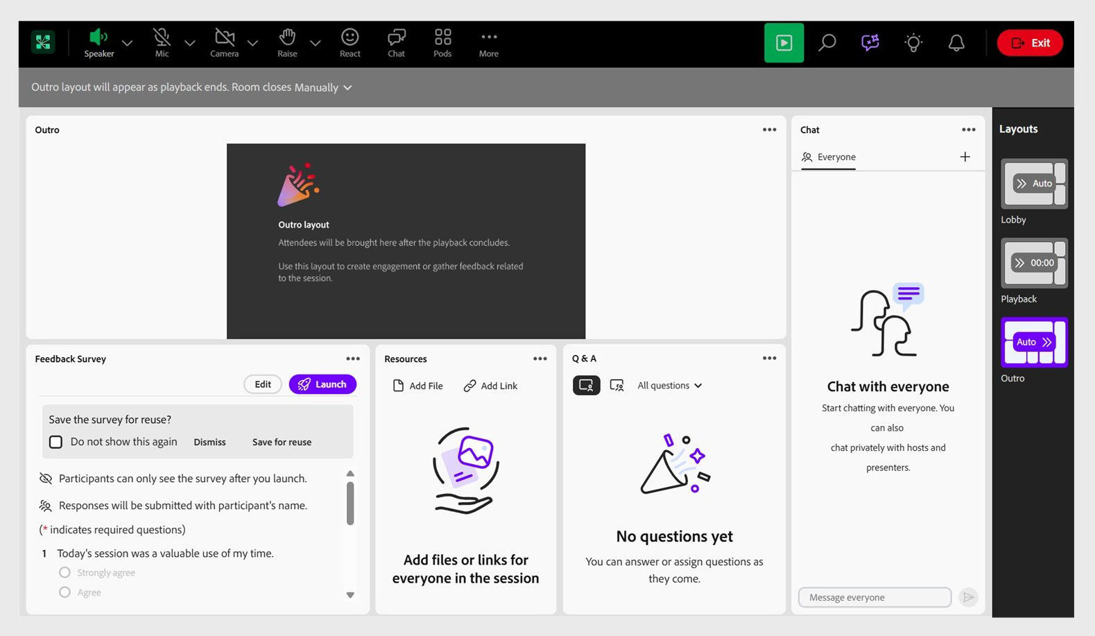 Outro layout interface