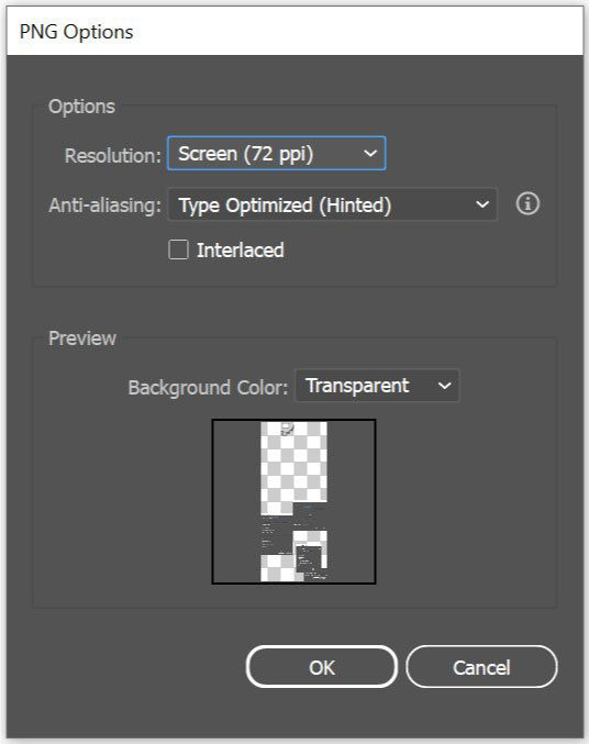 PNG export options