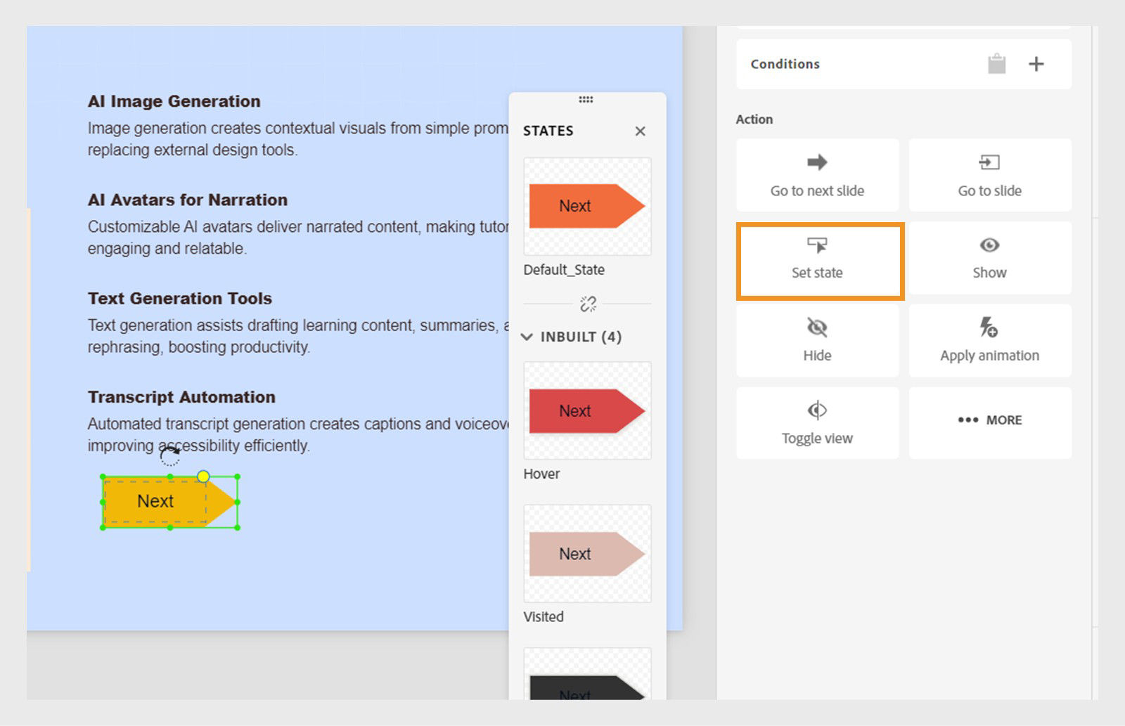 Add and customize the states for an object interaction
