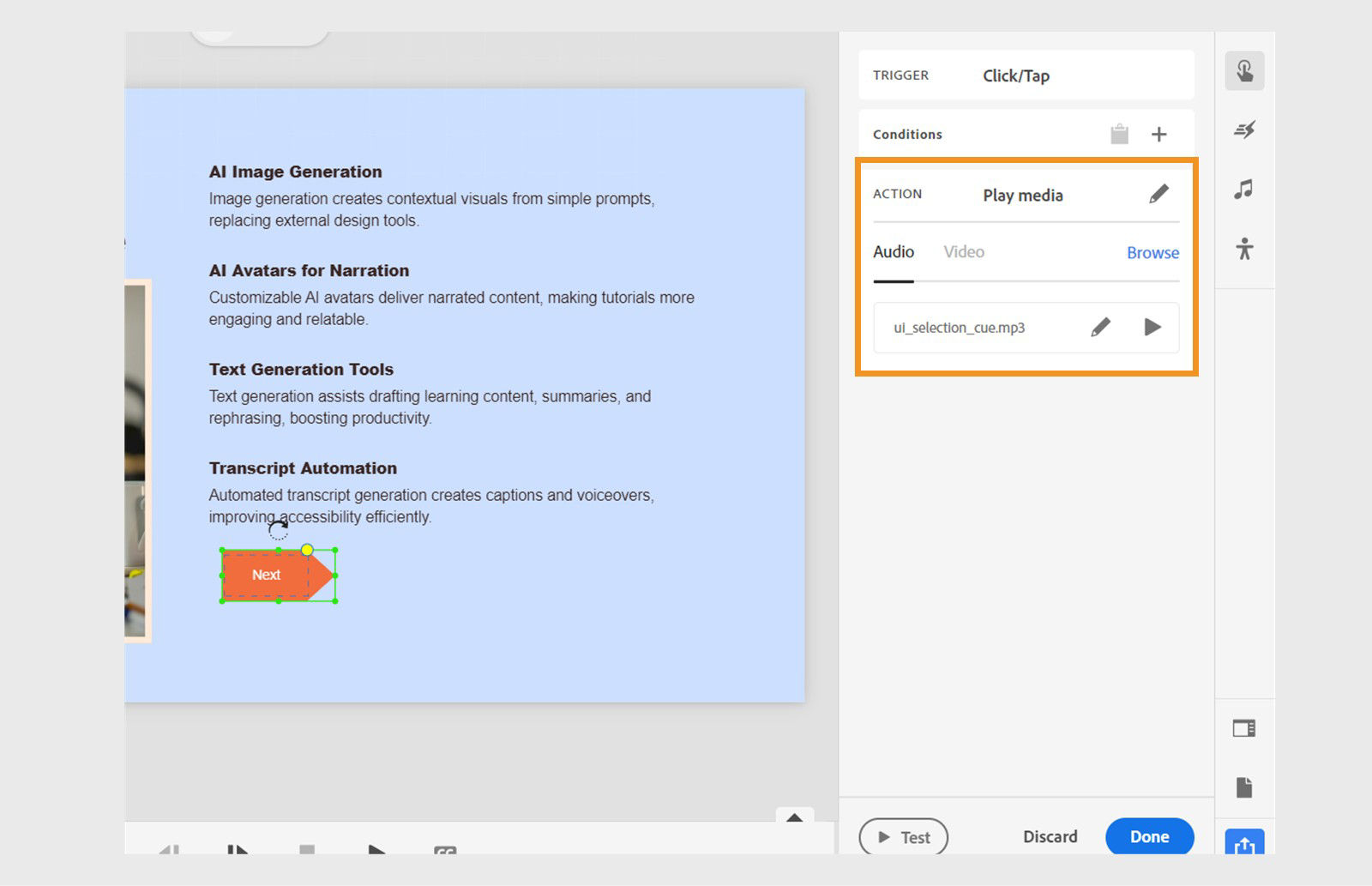Browse and upload an audio file for the interaction audio