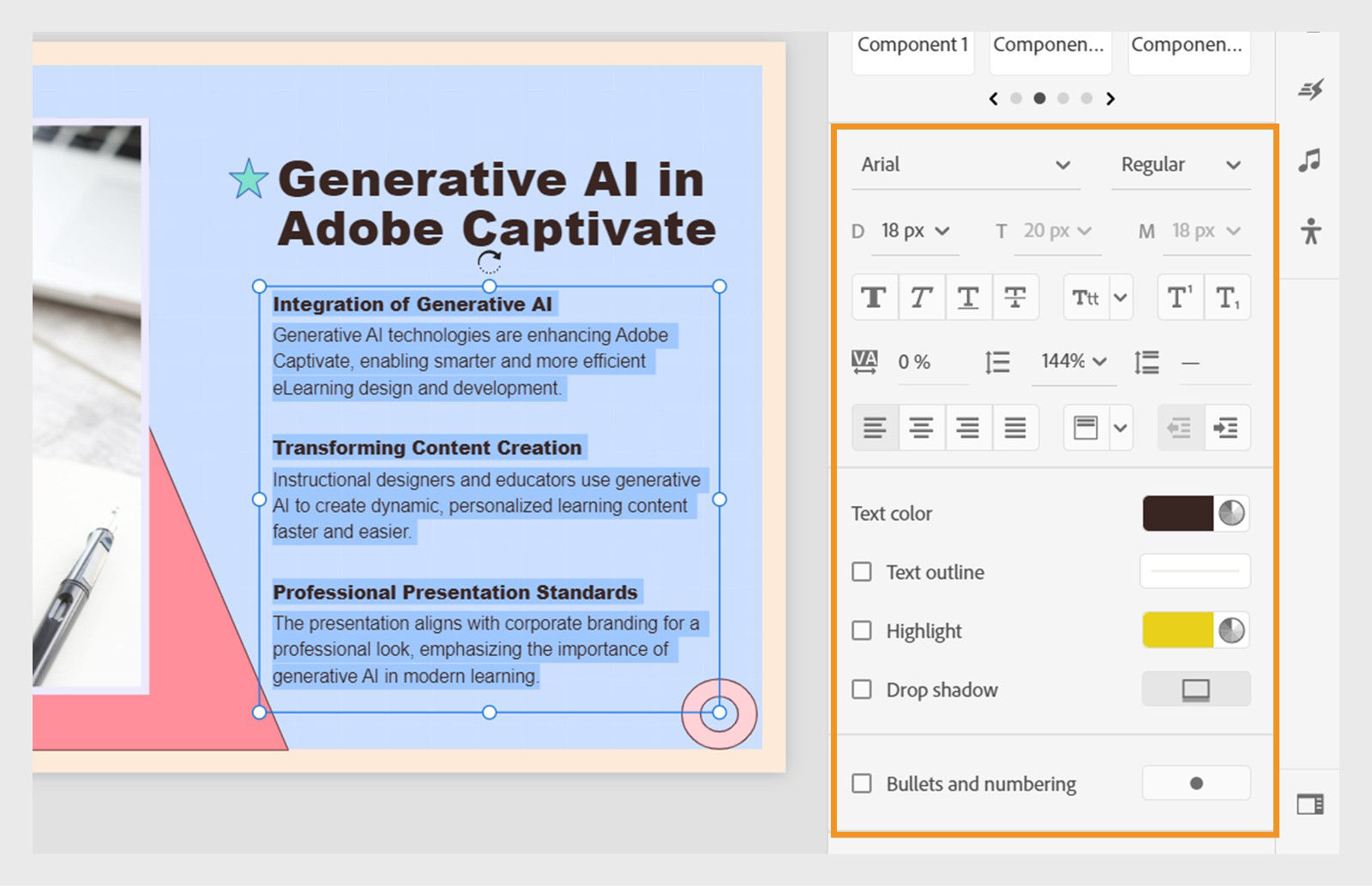 Format text on imported slides