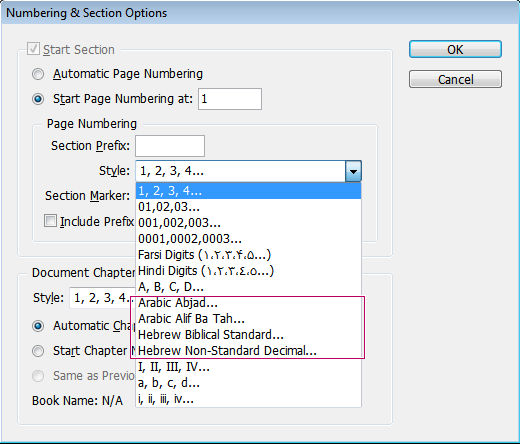 Numbering pages, sections, and chapters