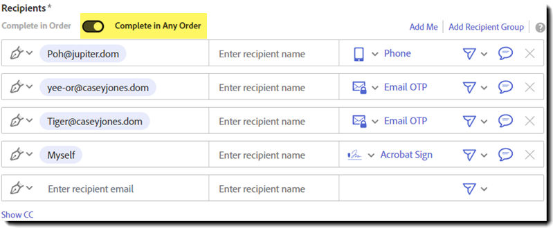 Parallel signature on the Send page