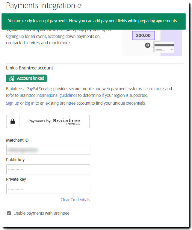 Configured Braintree account
