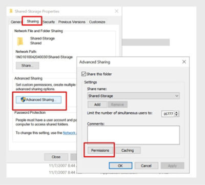 Sharing interface showing the option for network permissions