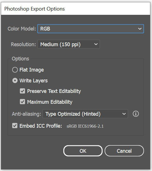 Photoshop export options