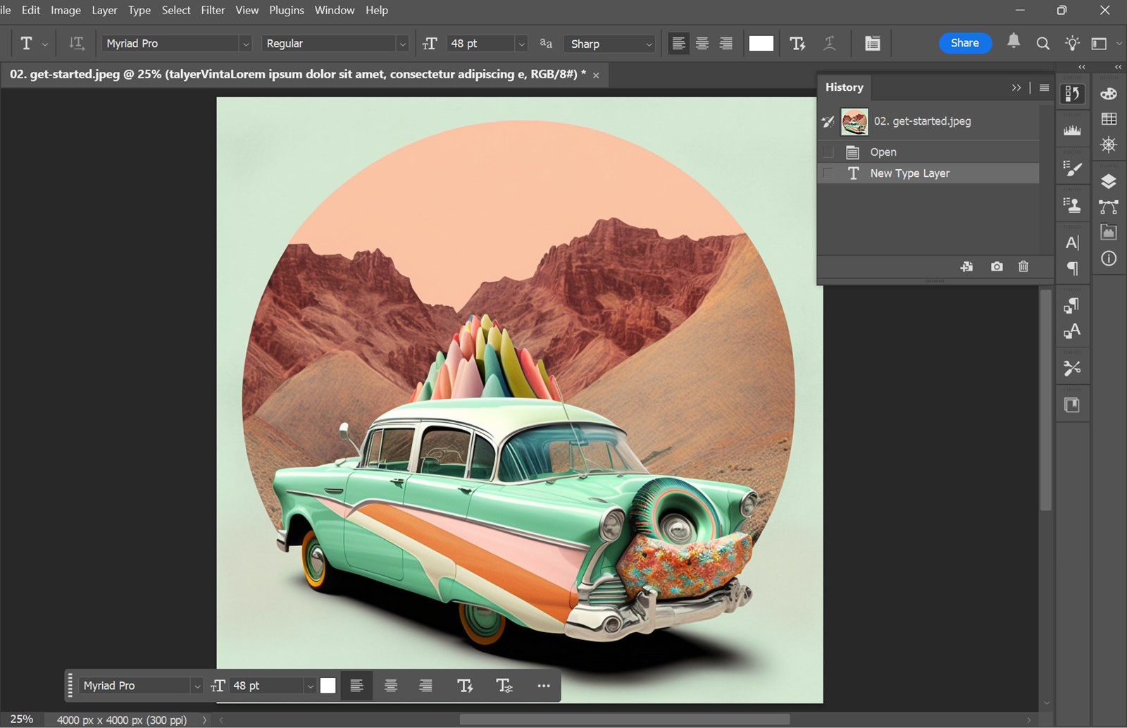 Photoshop interface with the History panel open, showing recent editing states.