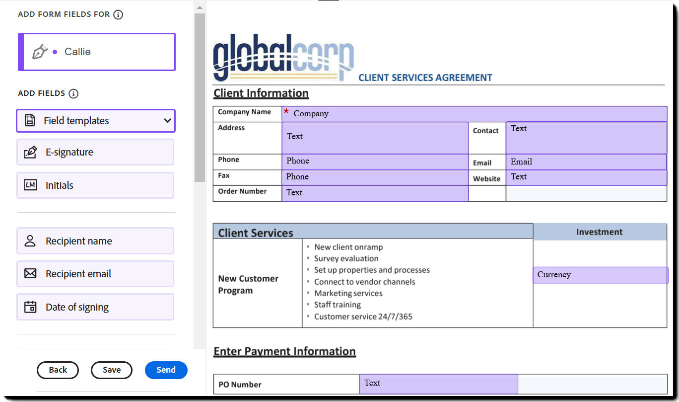 The document with the fields applied