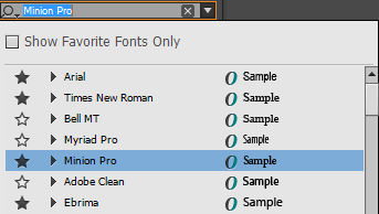 Pop-up list of installed fonts