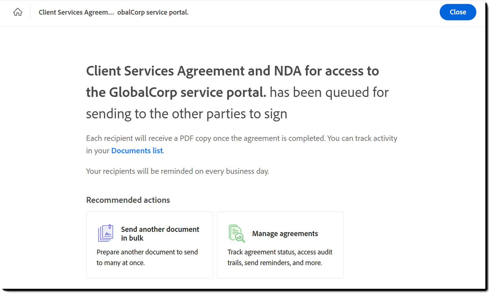 The post-send page.