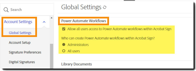 Navigate to Power Automate settings