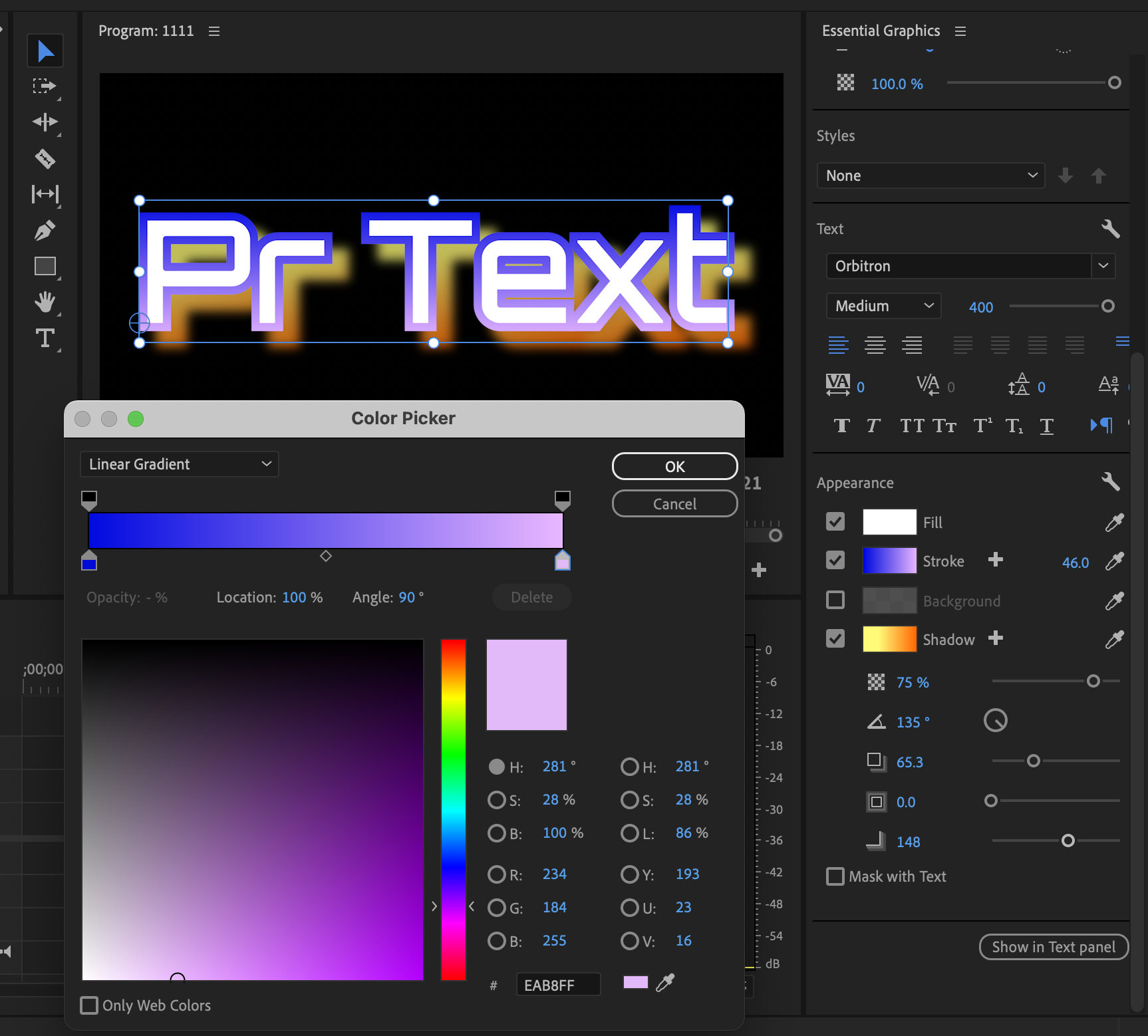 Adding visual impact using gradients in strokes and shadows