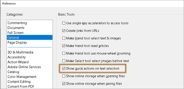 Show or Hide the Quick Action toolbar