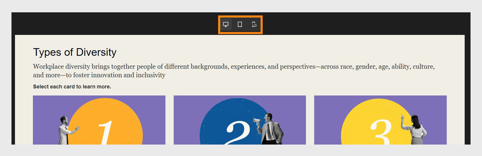 This image describes the device view options while previewing a project on a browser