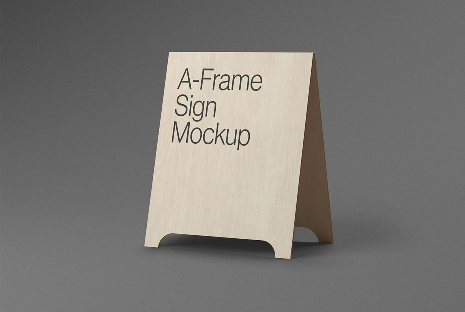 Preview of Supply Family branding mockup, showing a wooden A-Frame sandwich board with the words “A-Frame Sign Mockup”.