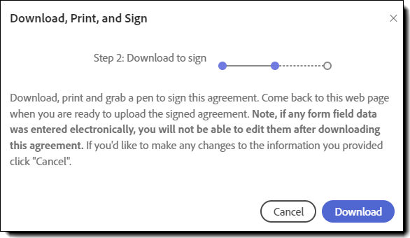 The "Download, print, and sign" panel highlighting the Download button.