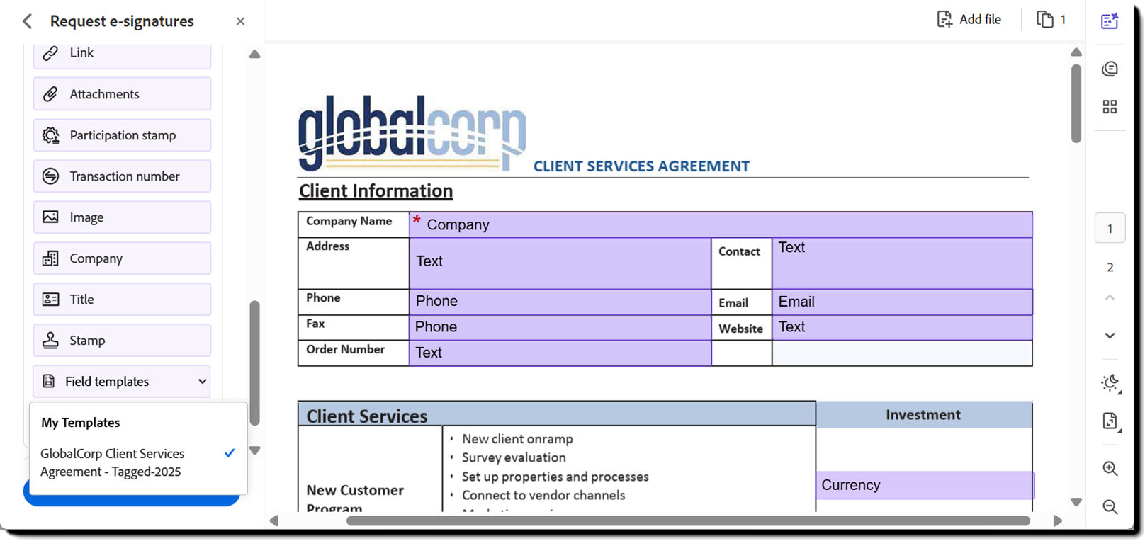 The document with the fields applied