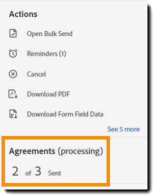 The Agreements summary table with an "processing" message