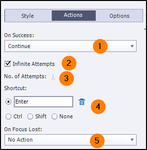 Properties in Actions tab