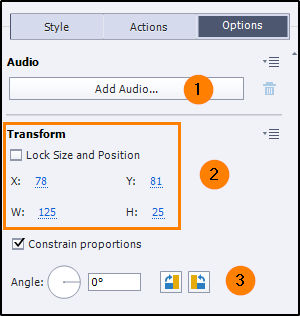 Properties in Options tab