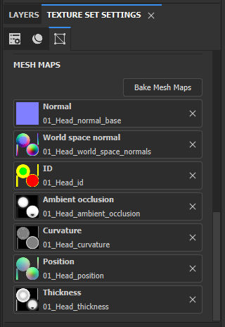 Image of the button in the Texture Set settings to open the Baker Settings