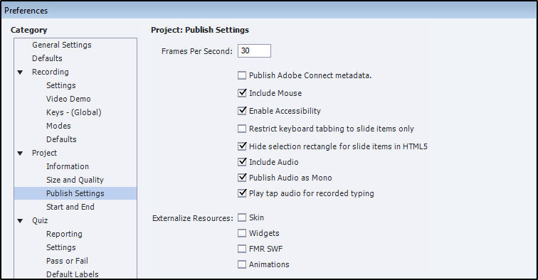 Publish settings for blank project