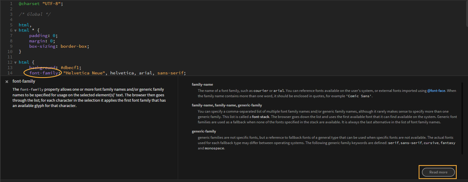 CSS documentation within Dreamweaver