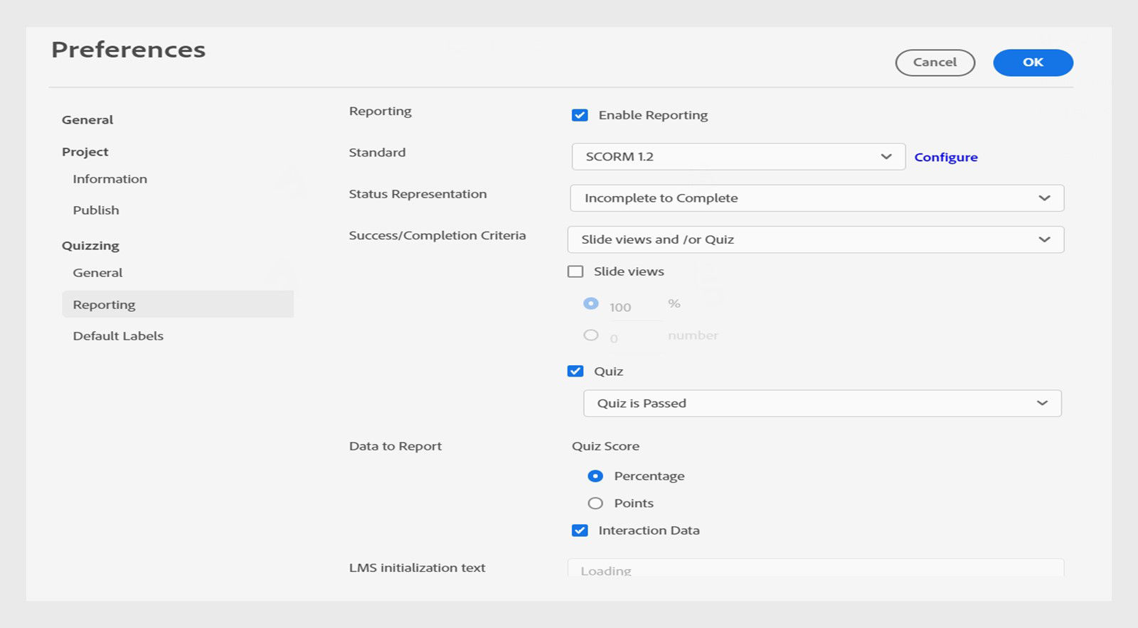 Quiz Reporting Preferences