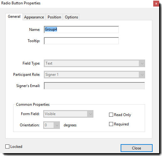 Radio Button Field Properties