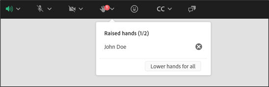 Reactions: Hosts view of raised hand dropdown