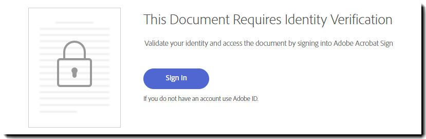 Recipient view of Acrobat Sign authentication