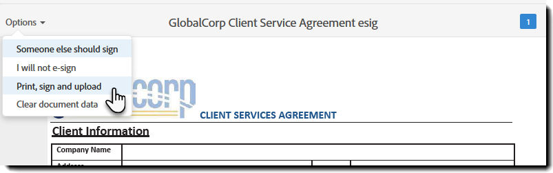 Option menu to convert to a written signature