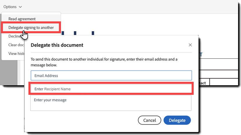 Delegation with required name values