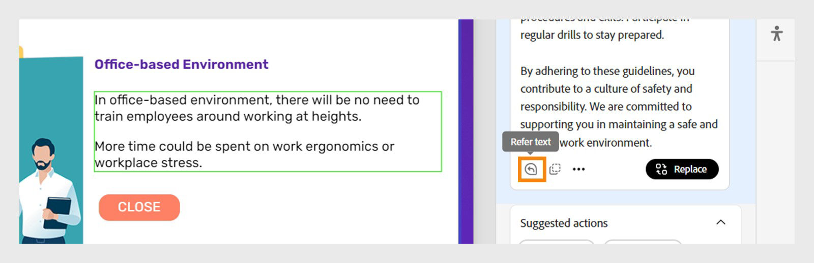  Generate text dialog with Refer text button highlighted.